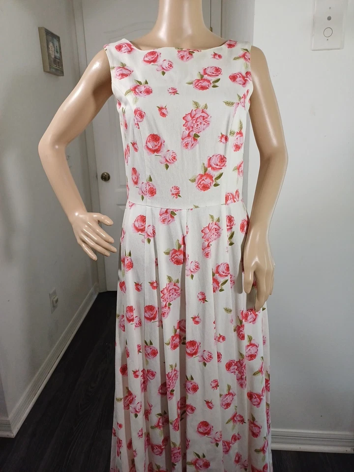 Vestido Laura Ashley De Colección Cottagecore Rosa Floral Midi Sin Mangas Talla 6 Foto 4 de 4