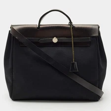Hermes Black Canvas and Leather 2 in 1 Herbag 39 Bag