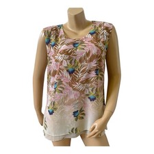 CAbi Sleeveless Blouse Womens Medium Tropical Floral Layered Sheer Tank Top