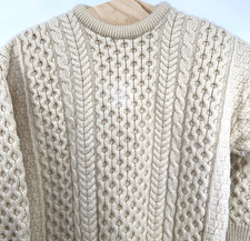 Aran Crafts Wool Sweater Mens LARGE Cable Oarsman Fisherman Celtic Ireland Cream