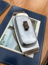 Vintage Retro Stainless Steel Butter Dish with wooden handles