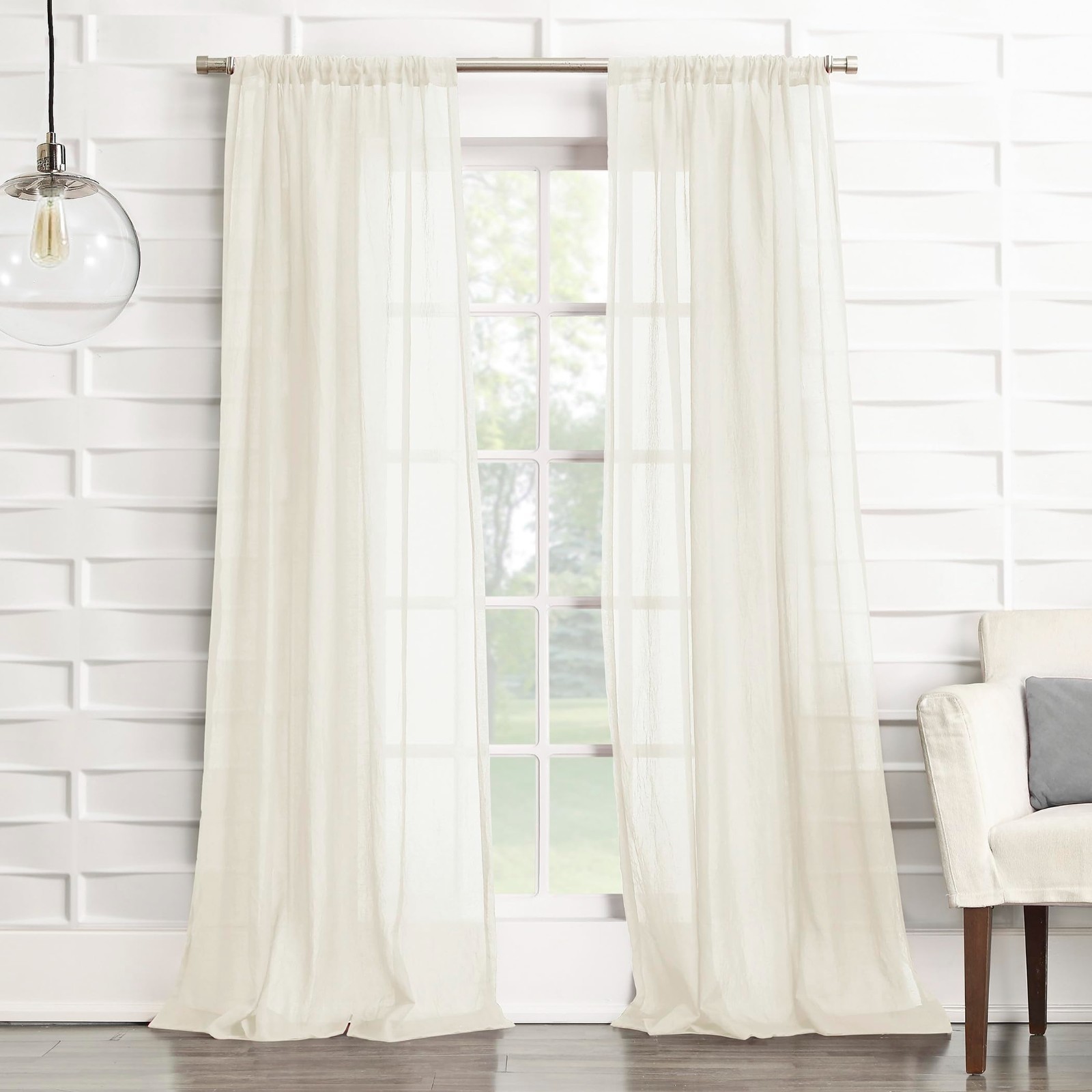 Semi Sheer Curtains, Crushed Texture, Rod Pocket, 50x84, Off White