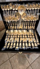 VINTAGE William Rogers and Sons Flatware Silverware GOLD PLATED Boxed 51 Pc Set