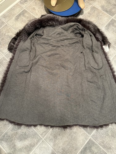 NEW! 46" Long Blue Lavender Feathered Silver Fox Real Fur Coat Jacket Medium 8 - Picture 7 of 9