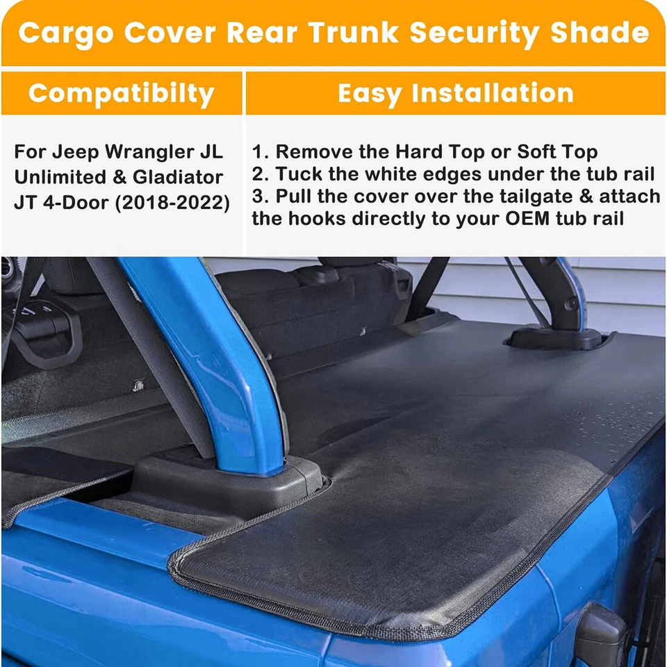 Cargo Cover Tonneau Cover Fit for 2018-2022 Jeep Wrangler JL Unlimited 4-Door - Foto 3 de 4