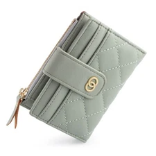 Small Cute Wallets for Women Green Credit Card Holder Zip Coin Purse 002602