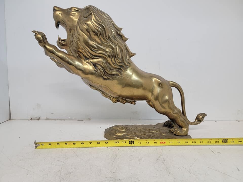 Large Vintage Brass Lion Statue Sculpture 18Inches Tall 24Inches Long