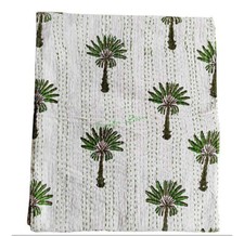 Indian Handmade king Cotton Kantha Quilt Throw Blanket Bedspread Block Print