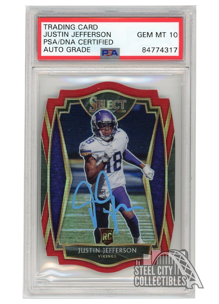 Justin Jefferson 2020 Select Premier Red Auto RC Card 161 PSA/DNA 10 Light Blue