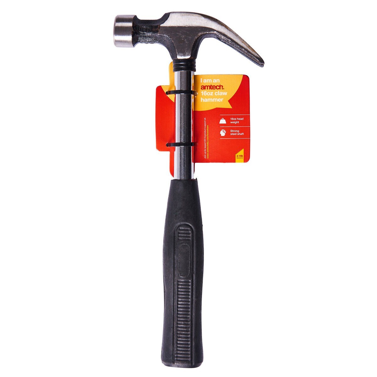 16Oz  Quality Steel Claw Hammer Rubber Grip Tubular Shaft Tempered Head