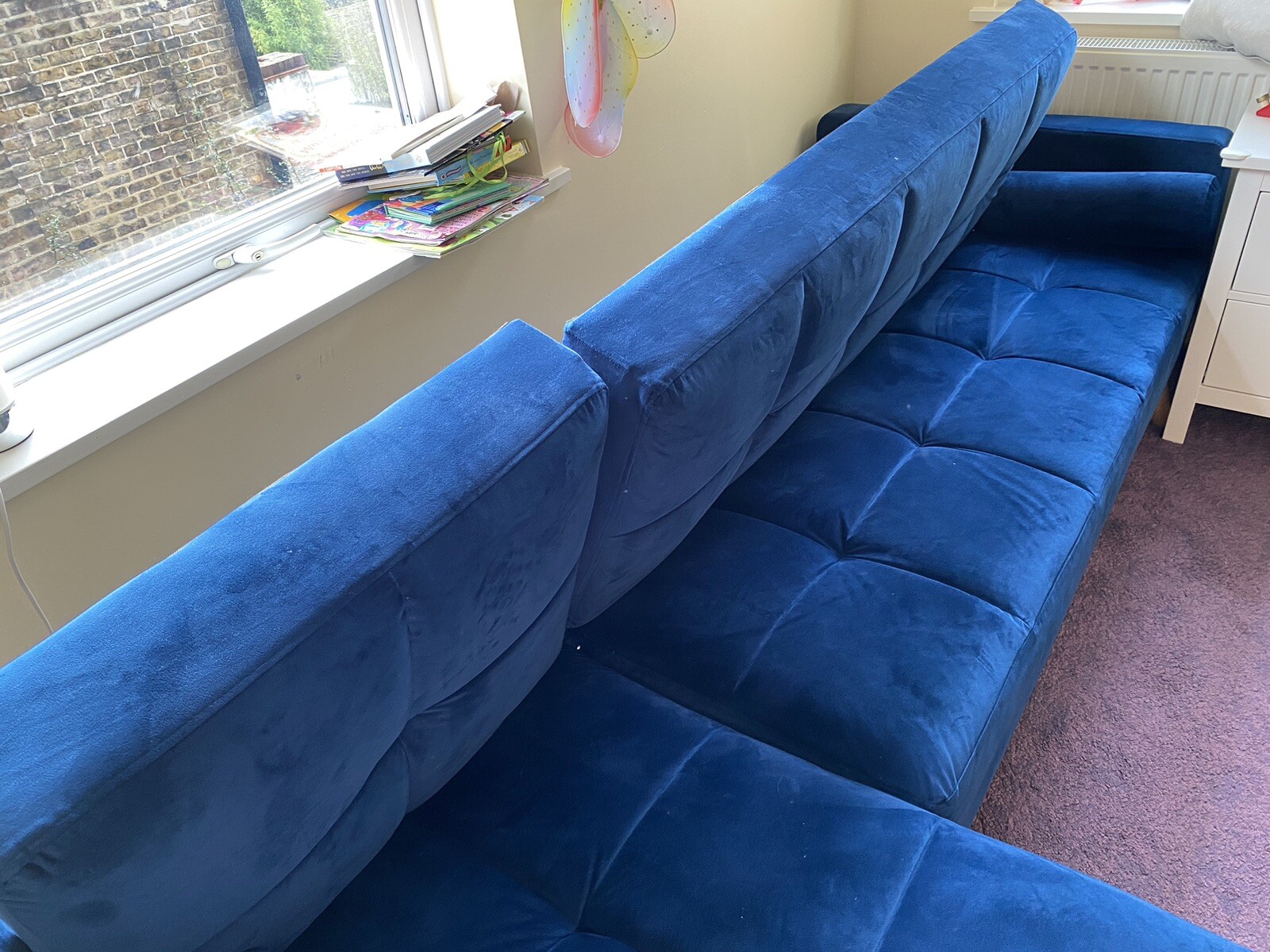 Velvet Sofa Bed 3 Seater Luxury Velvet Contrast Legs Pull Button Detail