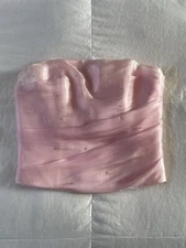 Vintage 90s Aspeed Strapless Powder Pink Corset Bustier Crystal Top XS Baby Pink