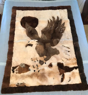Vintage Alpaca fur with an Eagle design 60'' X 44'' (approx) Made in Peru