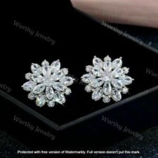 4Ct Oval Lab-Created Diamond Flower Cluster Stud Earrings 14K White Gold Finish