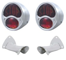 Pair 1928-1931 Ford Model A Stainless Stop Tail Lights Lamps W Brackets