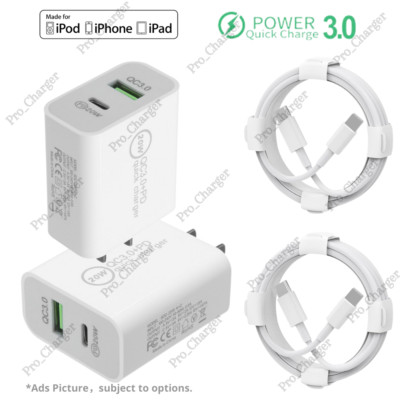 PD Fast Charger Cord 20W USB-C Power Adapter Block For iPhone 14 13 12 11 Pro XR