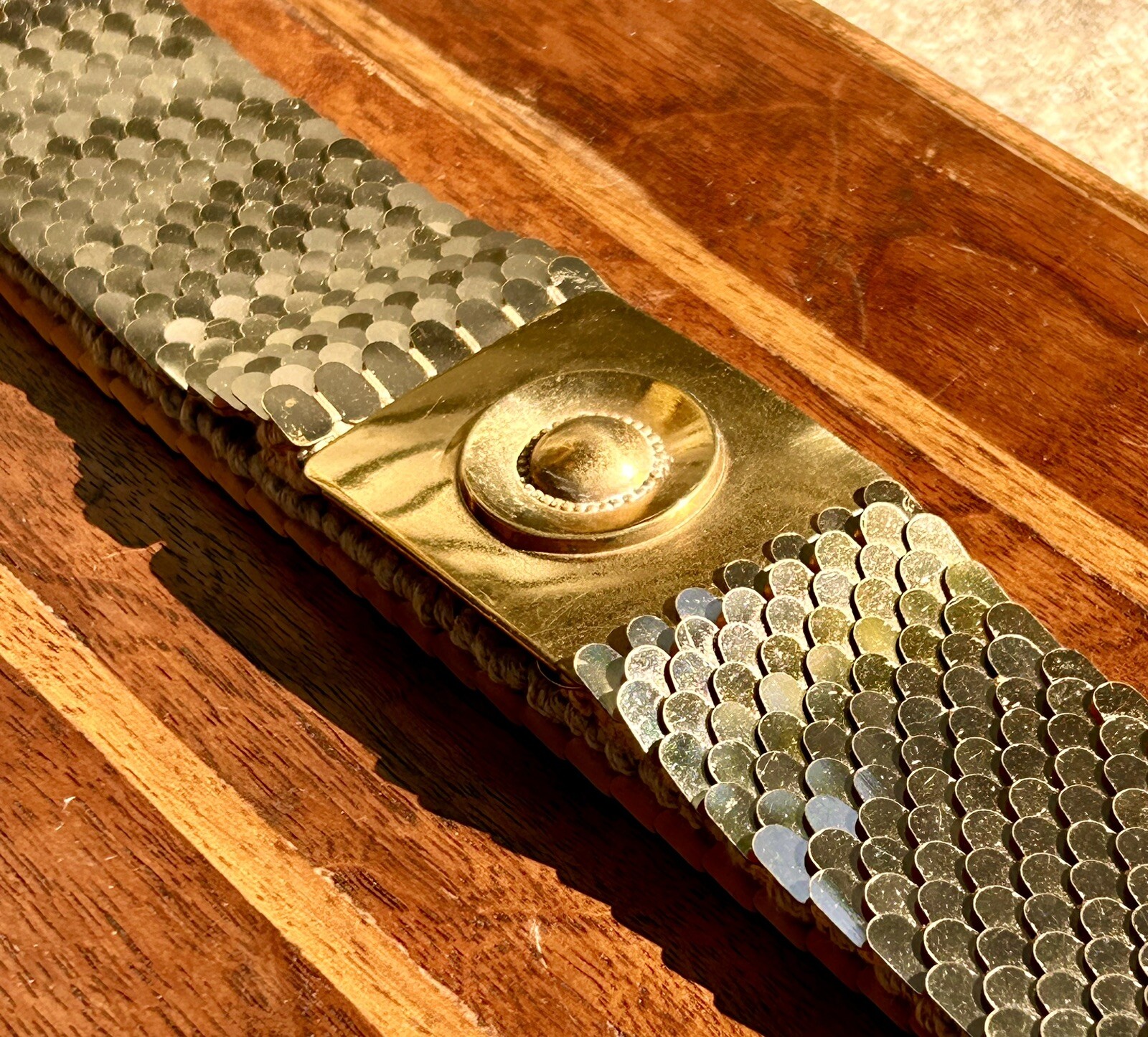 Vintage Fish Scale Belt Gold Tone Scales Brass Buckle… Gem