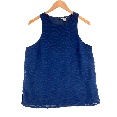Halogen Blouse Medium Women Blue Round Neck Sleeveless Back Zipper Top