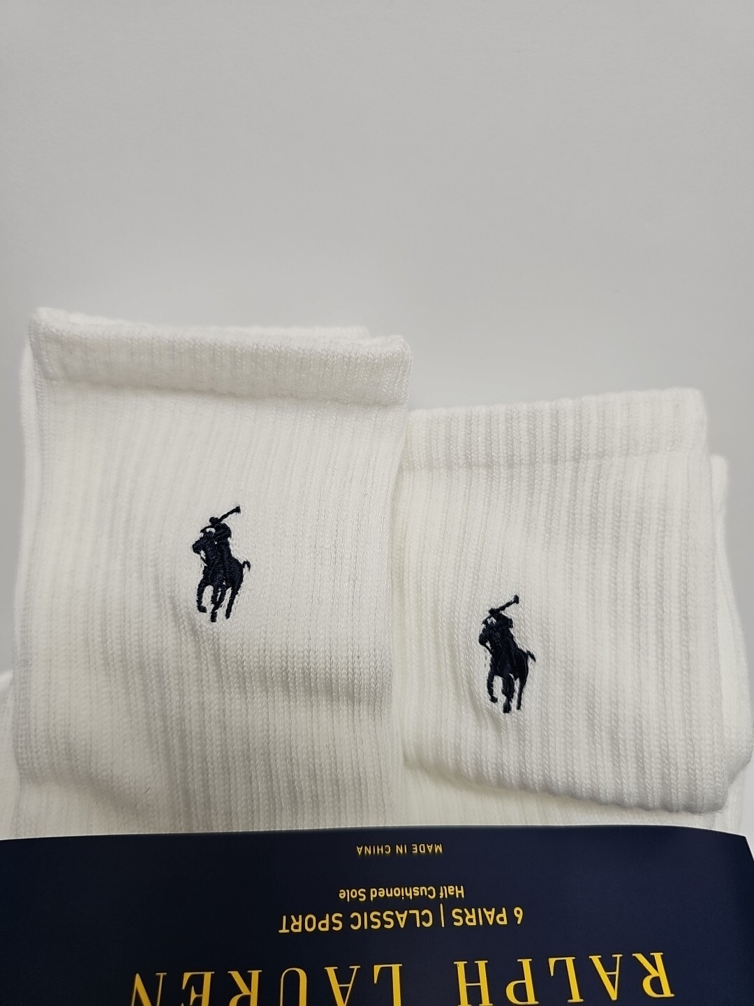 Polo Ralph Lauren Calzini Uomo Bianco Classico Sport Crew Confezione da 6 Blu Pony (10 13)