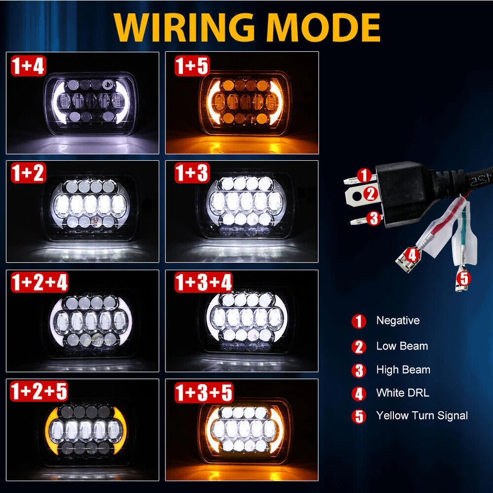 Par de faros LED cuadrados 120W 5x7 7x6 Hi-Lo DRL para Ford F650 F750 F-250 L9000 Foto 3 de 4