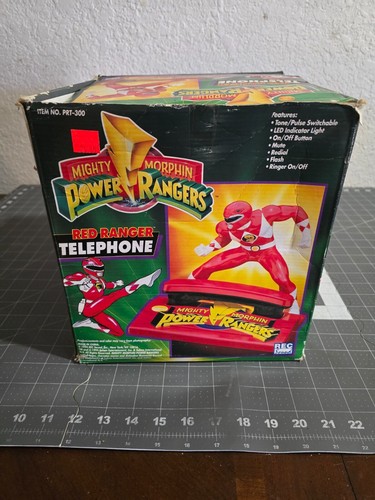 Telefono vintage 1994 Mighty Morphin Power Red Ranger Sabans non testato con scatola - Foto 16 di 23