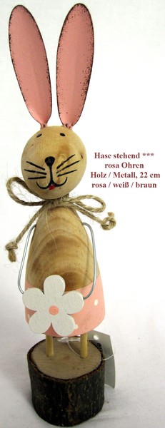 1 Osterhase Stehend Mit Rosa Ohren Holz / Metall, 2-Fach Sortiert Ca.22 Cm-image
