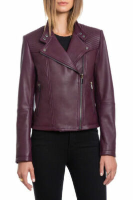 Women Purple Leather Jacket 100% Pure Lambskin Leather Soft Stylish Biker Jacket