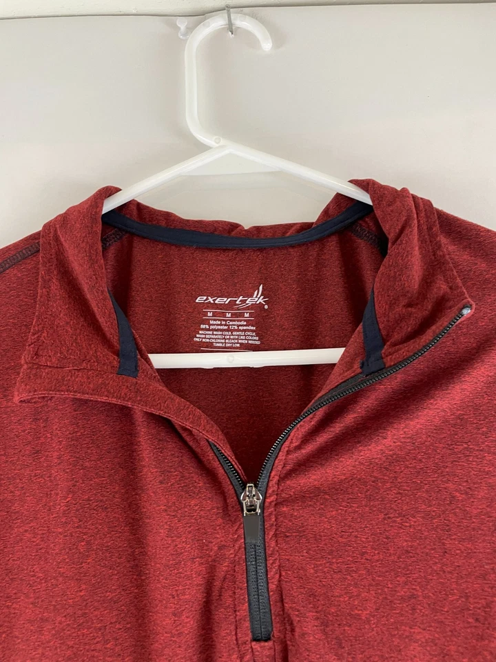 Exertek Shirt Men's Size M Maroon Activewear 1/4 Zip Long Sleeve Thumb Holes - Image 4 of 4