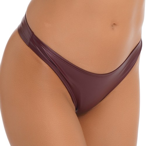 Womens Sexy Low Rise Bikini Briefs PU Leather Micro Mini Thong Underwear Panties - Picture 15 of 28
