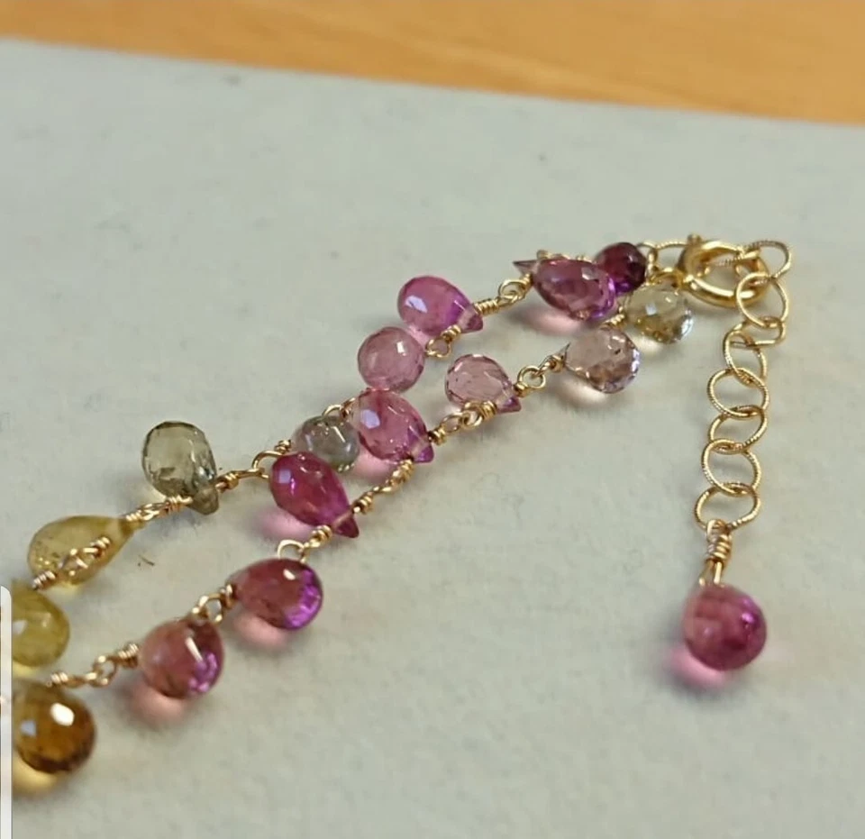 Multi tourmaline semi precious gemstones 925 sterling silver necklace jewelry n3 - Image 2 of 4