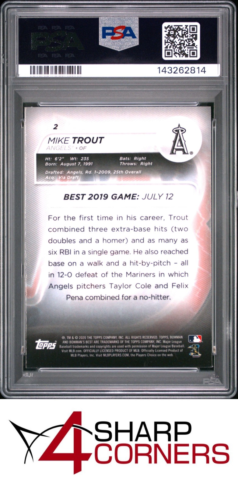 2020 BOWMAN'S BEST #2 MIKE TROUT ANGELS PSA 10 view 2