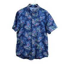 IZOD Saltwater Shirt Mens Large Tropical Floral Short Sleeve 100 Cotton Classic