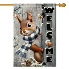Winter Garden Flag 28X40Inch the Nut Squirrel Welcome Large Garden Flags Yard Po