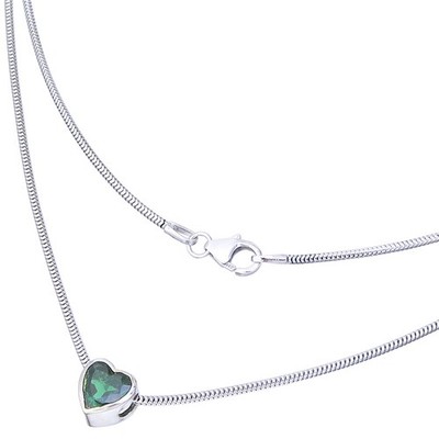 Dark Green Colour Stone Heart Pendant Necklace 585 White Gold