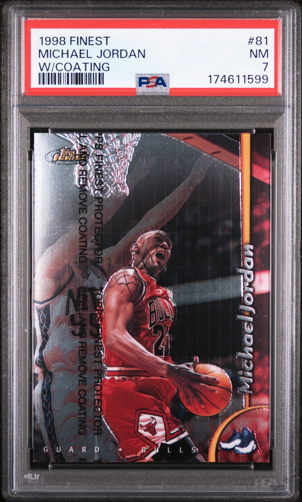 1998 TOPPS FINEST W/COATING #81 MICHAEL JORDAN PSA 7