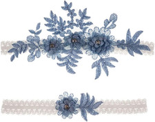 Wedding Garters Set Lace Bridal Garter Stretchy Floral Garter for Bride Blue Whi