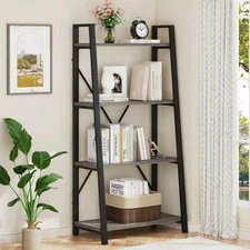Ladder Bookshelf, 4 Tier Ladder Shelf Bookcase, Wood Leaning Book Shelves for...