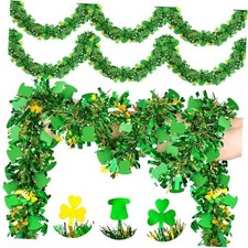 59.04FT 9PCS St. Patrick  s Day Shamrock Tinsel Garland Decorations, Saint