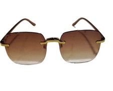 Classy Elegant Sophisticated Modern Retro Sunglasses Rimless Gold Frame UV400