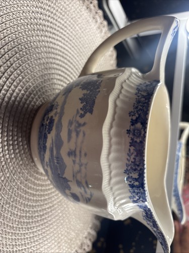 england Blue And White transferware Pitcher