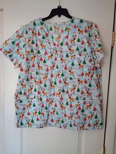 Scrubin Reindeer Games Christmas Scrub Top XL New