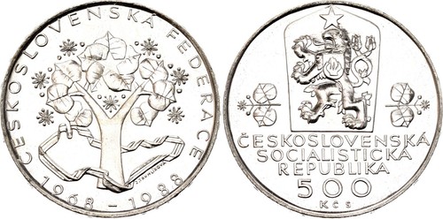 COIN Czechoslovakia 500 Korun 1988 KM# 131 Silver Czech & Slovak Federation UNC