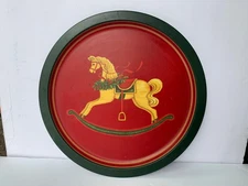 1988 Vintage Christmas Rocking Horse 12” Tin Tray - R.O,C. Wangs Int’l Inc
