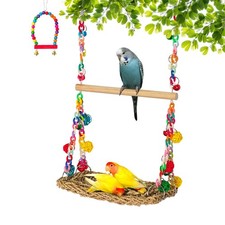 Natural Bird Swing Toys Wood Perch Double Layer Seagrass Woven Hammock Mat