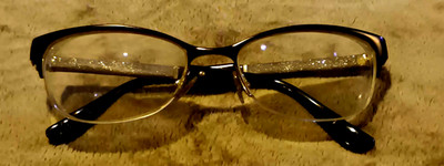 Jimmy Choo Eyeglasses Frame Only Half Rim Black Gold Sparkly Crystals 52-17-135