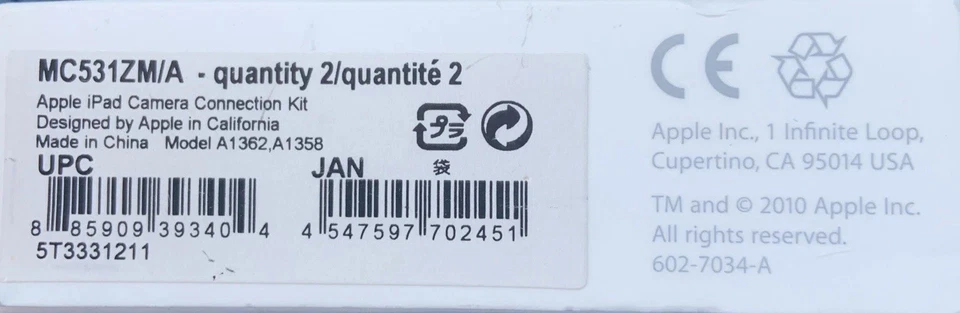 Genuine Apple iPad Camera Connection Kit MC531ZM/A A1362 A1358 30-Pin Adapter - Image 4 of 4