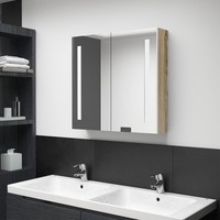 Led-Bad-Spiegelschrank Weiß Und Eichen-Optik 62X14X60 Cm