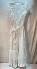 Anthropologie White Midi Dress UK 10 Flutter Sleeve V Neck Tie Waist Lined Zip