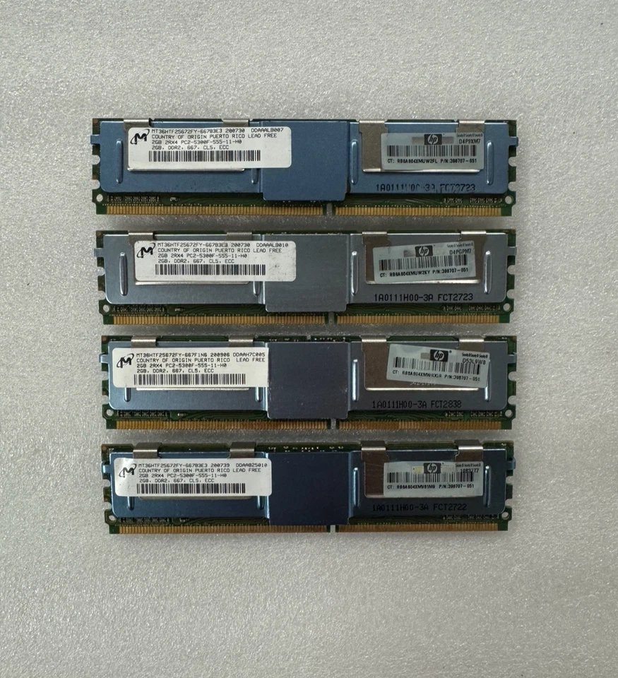 Vintage HP 8GB Kit (4x 2GB) PC2-5300F ECC DIMM HP 398707-051 - Image 2 of 3