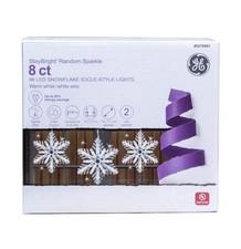 GE StayBright Random Sparkle, 8ct, 96 LED Snowflake Icicle-Style Warm White
